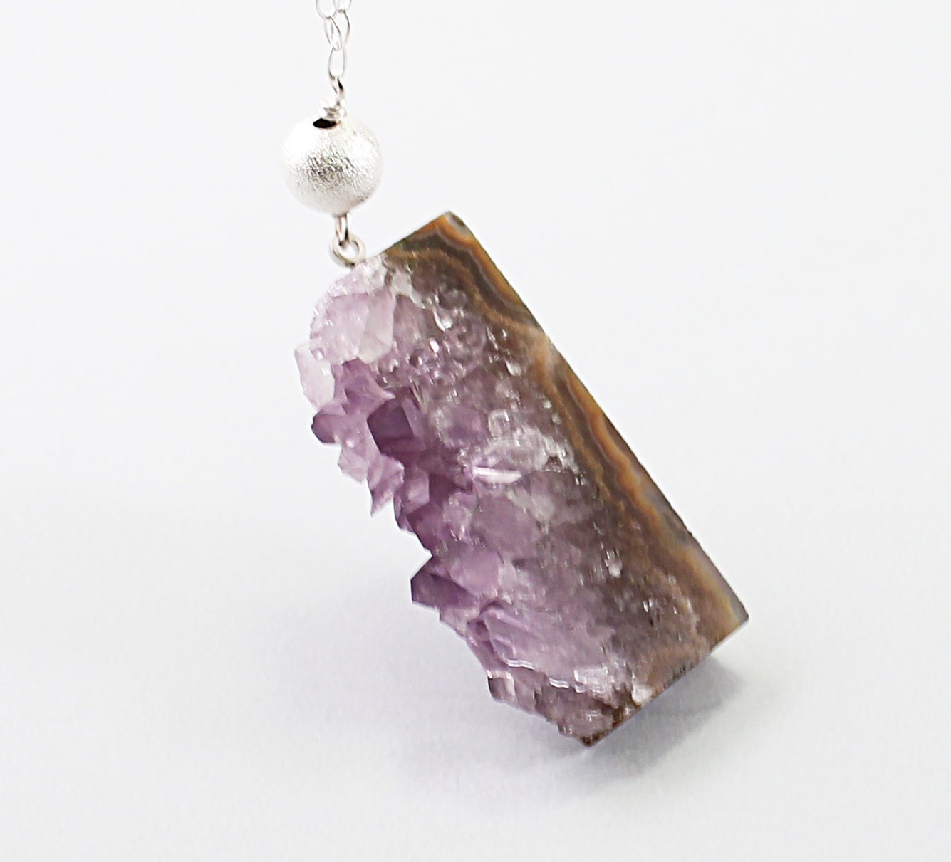 Amethyst necklace: sterling silver druzy necklace, natural stone necklace, drusy slice pendant handmade jewelry sterling silver