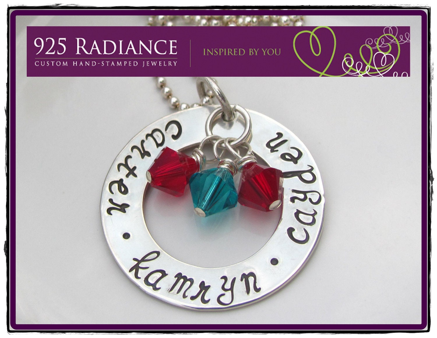 Hand Stamped Mommy Jewelry- Eternity Crystals- Sterling Silver Personalized birthstone necklace