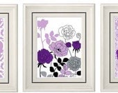 Set of Three Modern Purple/Gray - 8x11 - Print Set- Home Decor (Unframed)