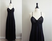 Vintage 70s Sears Black Slip Dress. Size XS/S/ 32