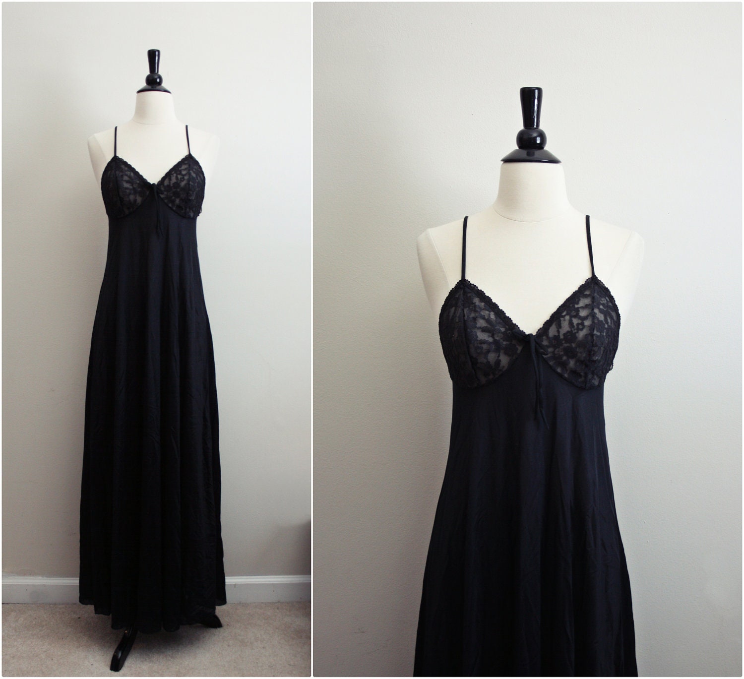 Vintage 70s Sears Black Slip Dress. Size XS/S/ 32