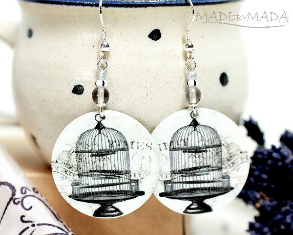 Birdcage rustic style Earrings  , Medium size 3cm Ø, gift for her under 20