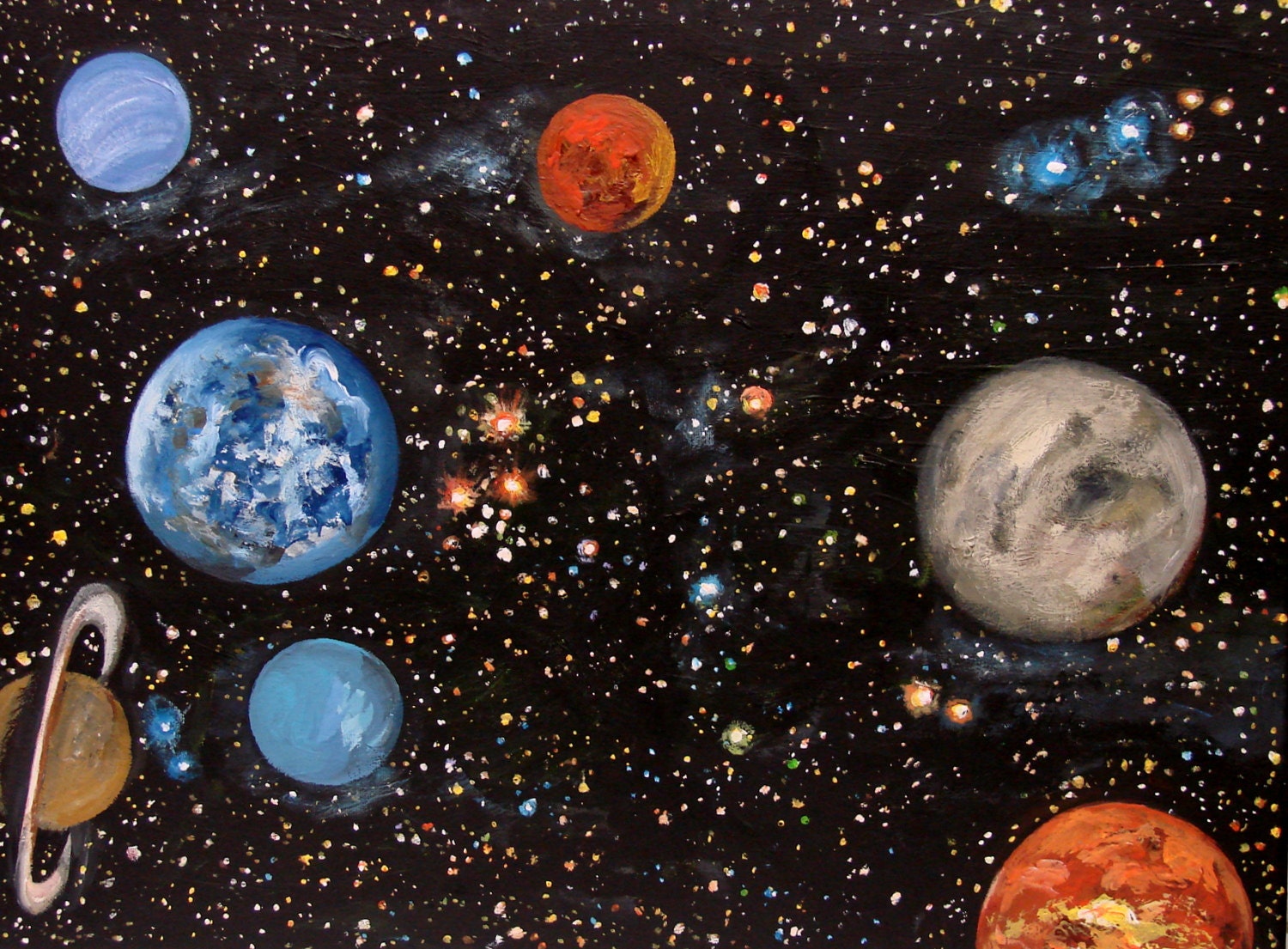 Original Painting, Solar System. 18 x 24 gallery-wrapped canvas. acrylic medium.