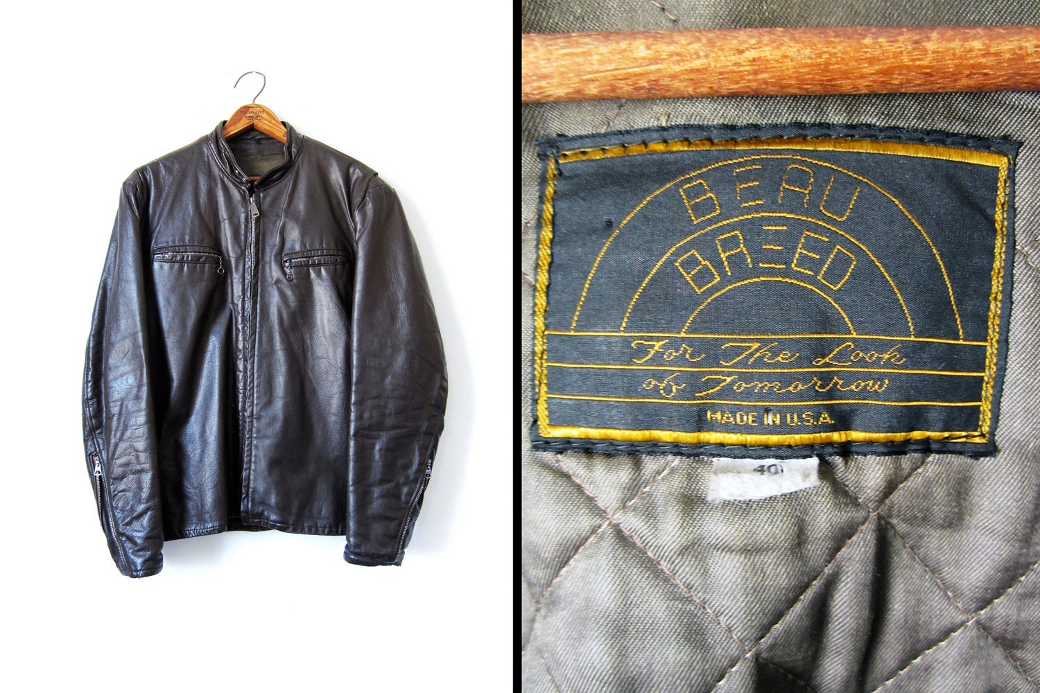 50s Leather Jacket Beau Breed Cafe Racer Vintage by MemoryVintage