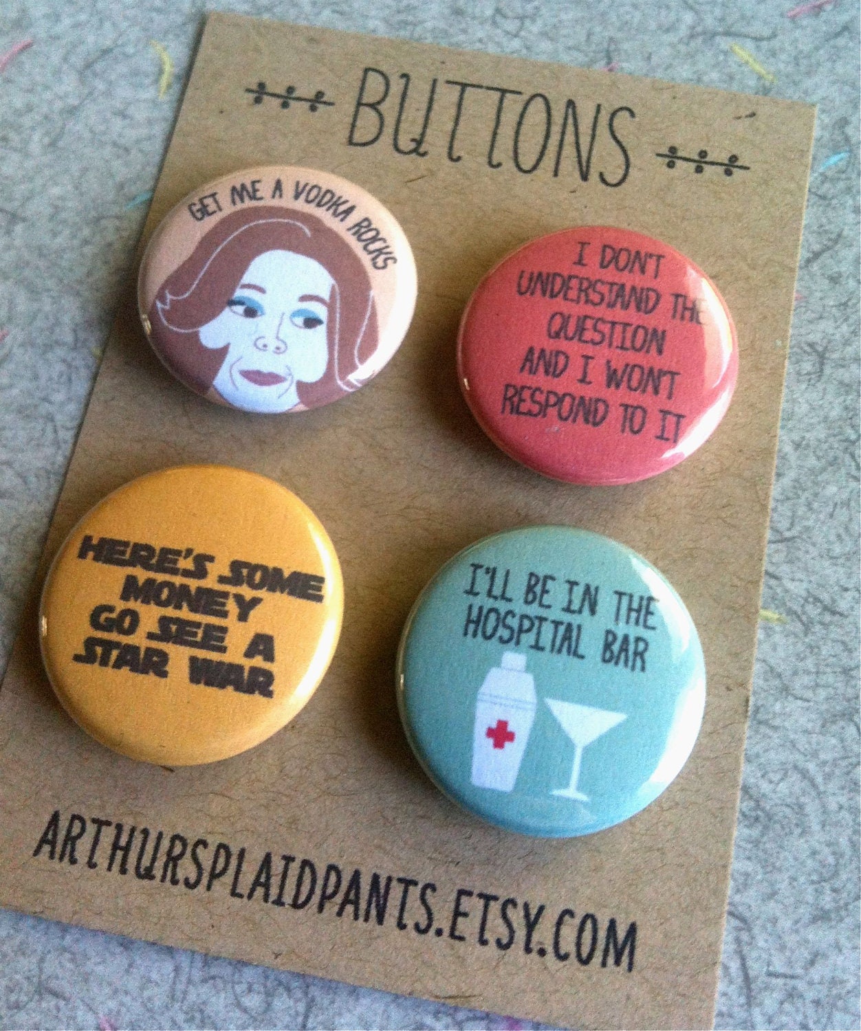 Arrested development, arrested development pins, Lucille Bluth, pinback button set, Gangy, handmade 1" buttons