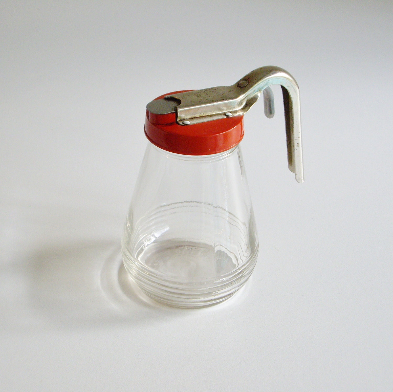 Vintage Syrup Dispenser or Pitcher - Androck Glass, Federal Tool Co. Retro Red Lid - Great for Red Vintage Kitchen