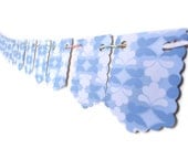 Boys Nursery Decoration, Blue and White, Pennant Flag Banner, Paper Bunting Banner, Scalloped Edge Streamer, Light Blue Party, Photo Prop