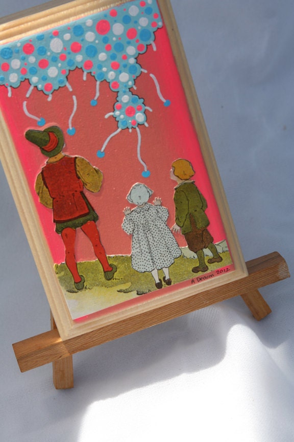 The Sky is Alive, Mixed Media Original, collage, acrylic gouache, ink on woodblock