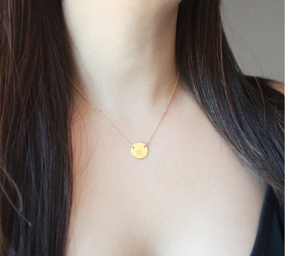 Gold Circle Initial Necklace - two letter custom initials on 14k gold fill chain, XO circle necklace