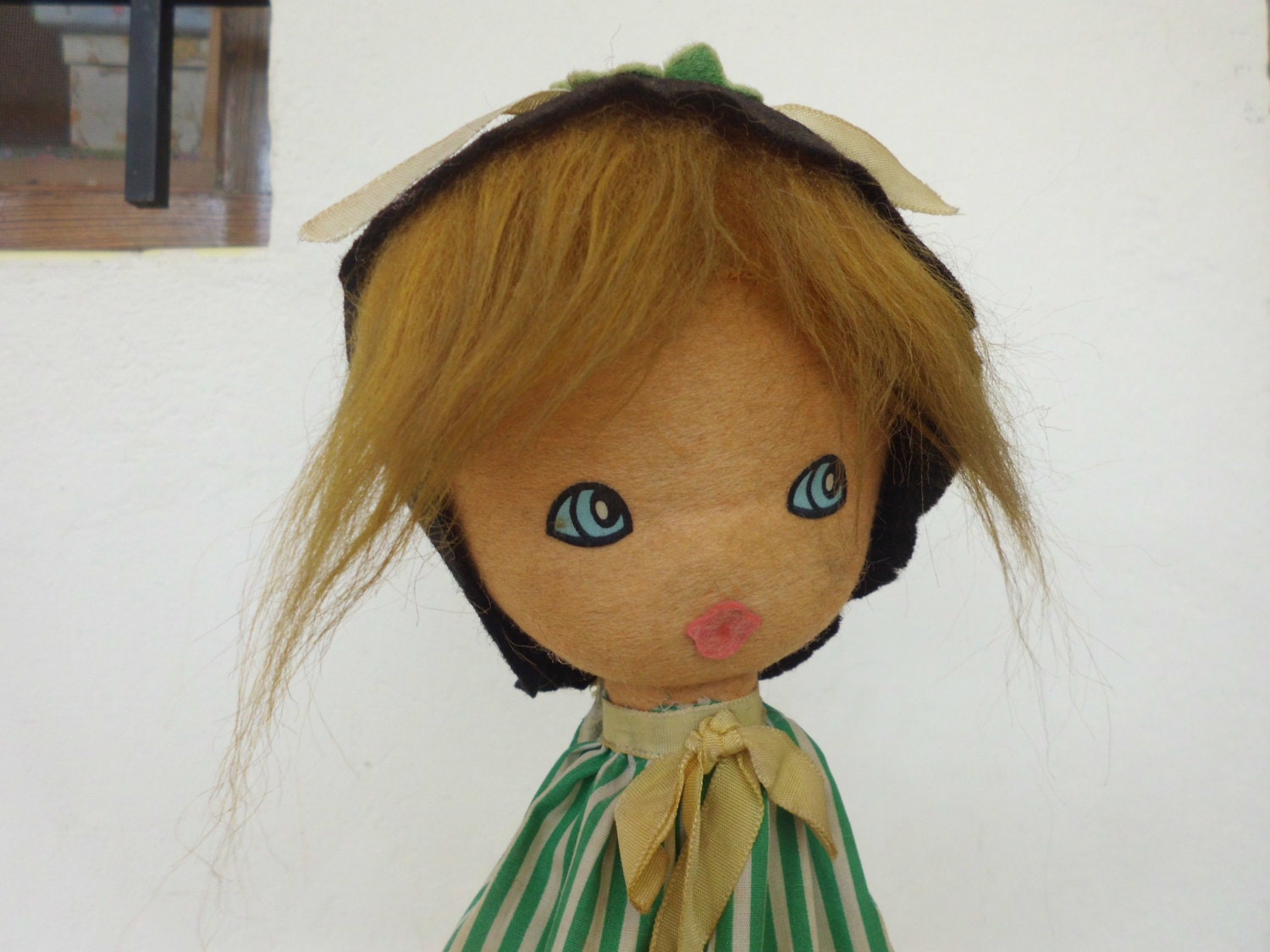Retro Wooden & Fabric Doll Spanish Vintage Collectable Handmade Little Girl Figurine