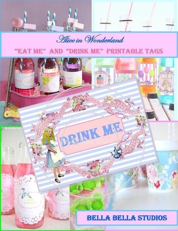 ALICE in WONDERLAND Inspired Party Tags "Eat Me" and "Drink Me"- Instant Download - Featured on Kara's Party Ideas Website Il_570xn