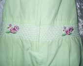 Recycled upcycled repurposed dog dress light lime green embroidered flowers dog clothes dress eco friendly