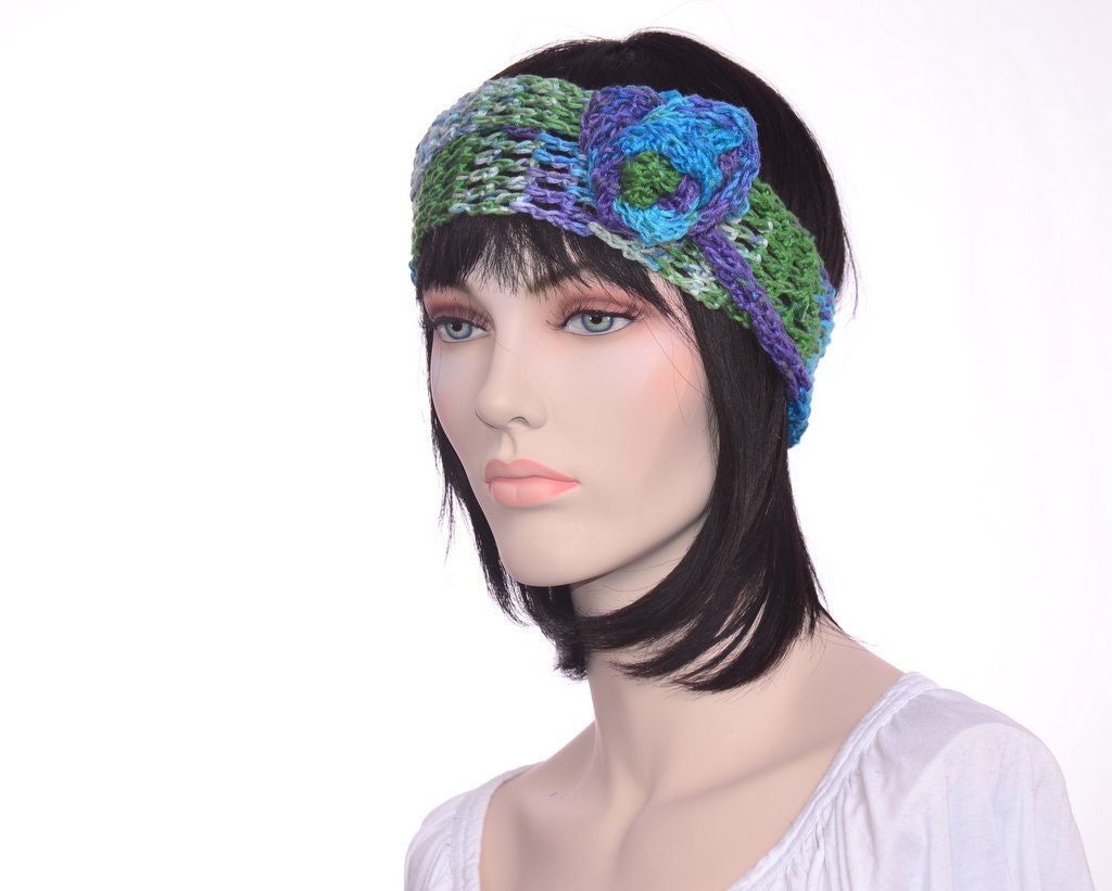Gypsy Headband Wrap aroun Peacock Colors Artist Headwrap Rosebud Knot - Spring Fashion Spring Accessories