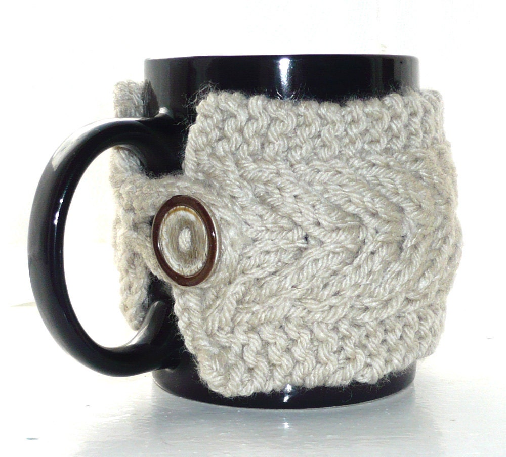 Cup Cozy with Mug Cream Black Mug Included Cosy Coffee Cozy Sleeve Tea Cup Cover Wood Wooden Toggle Button Kitchen Farm Country