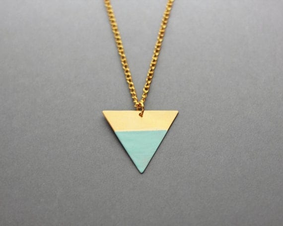 Dipped Geometric Triangle Necklace (Light Blue - Bronze) - Modern Handmade Jewellery