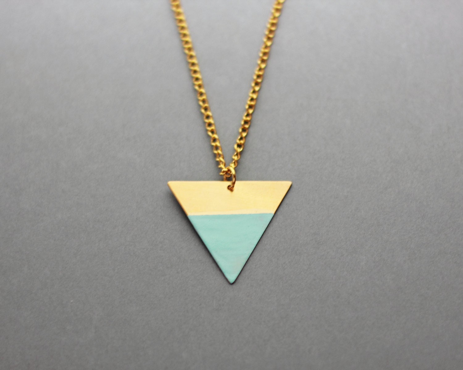 Dipped Geometric Triangle Necklace (Light Blue - Bronze) - Modern Handmade Jewellery