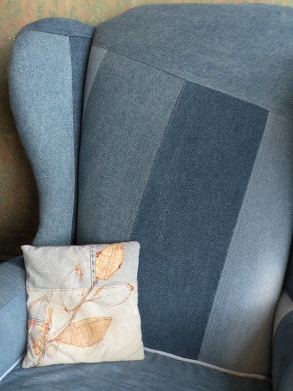 Recycled Denim Wingback Chair Made to Order with your Jeans