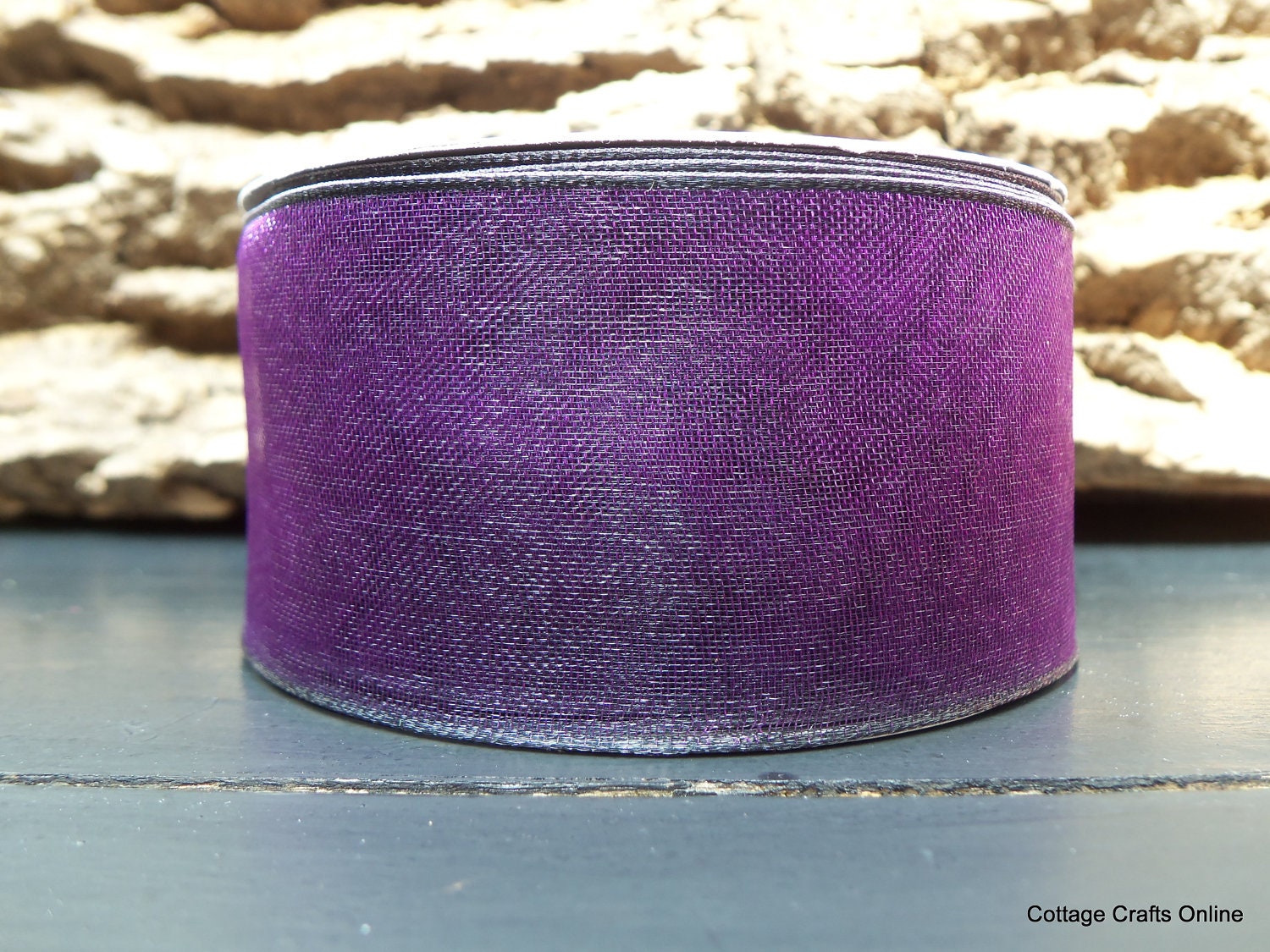 Wired Edge Ribbon 1 1/2" Purple Sheer THREE YARDS Offray "Encore" Aubergine Purple