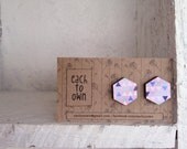 Summer Love Geometric Studs - Laser Cut Wood with Paper  - Blue Pink Navy Yellow