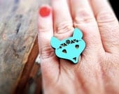Summer Love Fox Ring - Hand Painted Laser Cut Wood - Mint Green