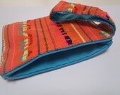 Wristlet Zippered Toiletry Clutch Pencil Case Mexican Wallet Orange Blue Pouch Lined Gadget Bag School Supplies