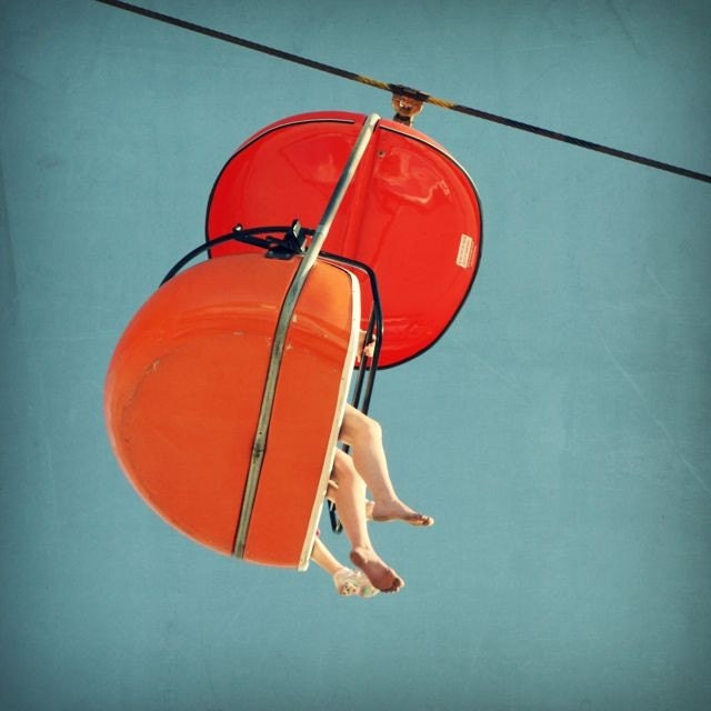 Mid century art, sixties carnival, santa cruz, orange, blue, midcentury, vintage, California - SkyGlider I, 5x5 photograph