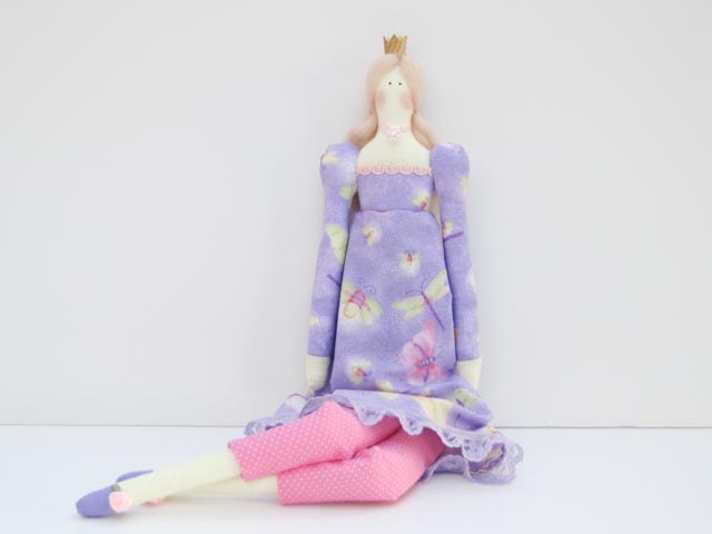 Princess doll stuffed doll fabric doll lilac dress blonde art doll rag doll plush softie- Easter gift for girl