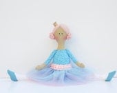Cute ballerina doll -  fabric doll,cloth doll, stuffed doll softie rag doll  turquoise blue pink Princess - gift for girls