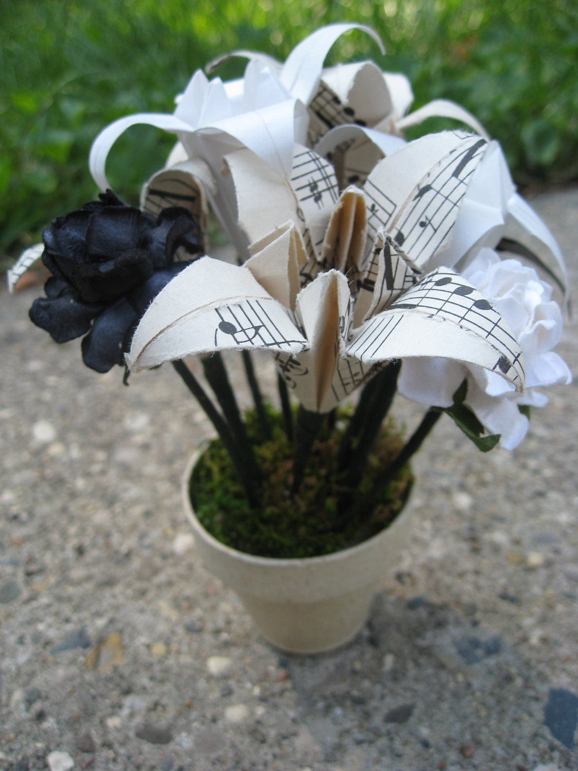 Mini Sheet Music Black & White Flower Bouquet, In Pot.  Decoration, Home, Office, Party.  Makes A Unique Gift. CUSTOM ORDERS Welcome.