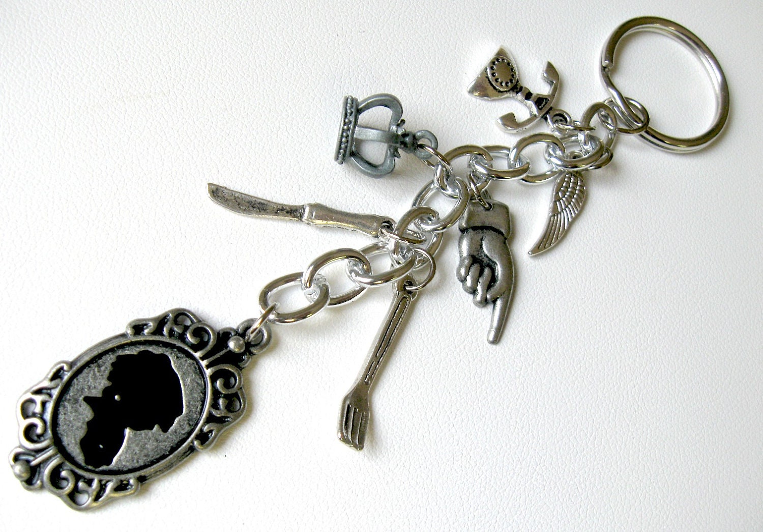 Accessories  Victorian Keychain - Silver keychain with assorted charms - Keyring Graduation Gifts