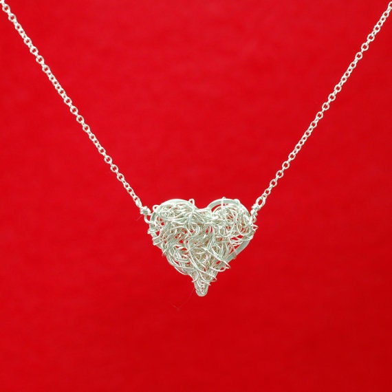 Eco Friendly Handmade Silver Valentines Day Heart Pendant Charm Wire Custom Made to Order Wedding Jewelry