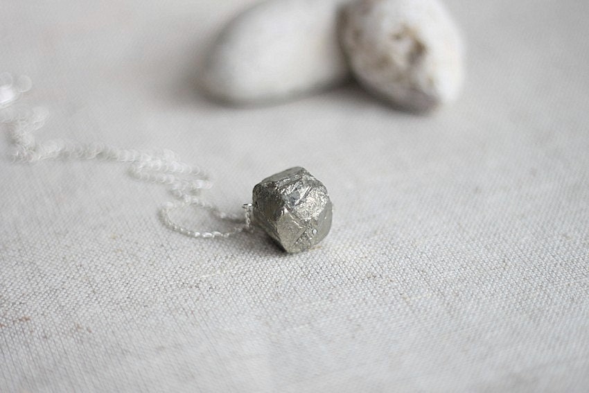 CLEARANCE - all must go, Pyrite Necklace Raw Nugett Stone Pendant Modern Minimalist Geometric Necklace