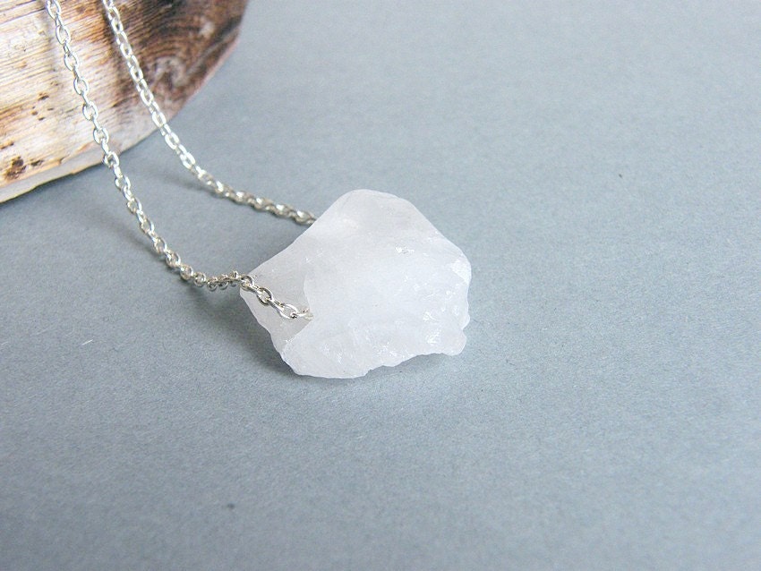 CLEARANCE - all must go, White Quartz Necklace Rough Raw Nugett Stone Bohemian Minimalist Jewelry Summer Fashion