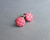 Red Pink Cuff Links, Men Accessories, Checkered Fabric Cufflinks, Unisex, Cufflinks groom - Ready to ship