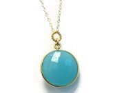 Teal Blue Necklace Gold Jewelry Chalcedony Gemstone Jewellery Modern Drop Pendant Aqua Chain Fashion Turquoise N-322 323 324