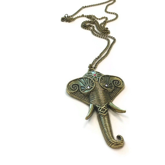 Elephant Necklace Brass Jewelry Chain Jewellery Long Pendant Handmade Unique Summer Fashion Nature Animal N-330