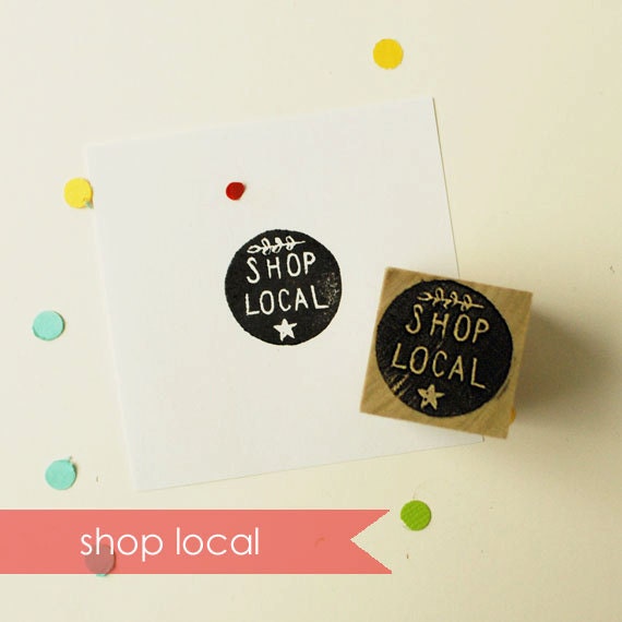 Hand Carved Shop Local Support Rubber Stamp
