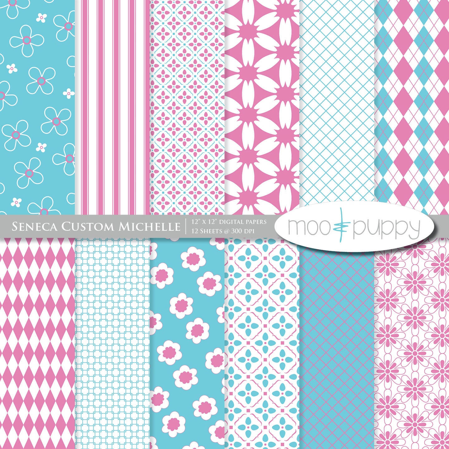 Digital Scrapbook Paper Pack:    Seneca Custom Michelle  -- INSTANT DOWNLOAD