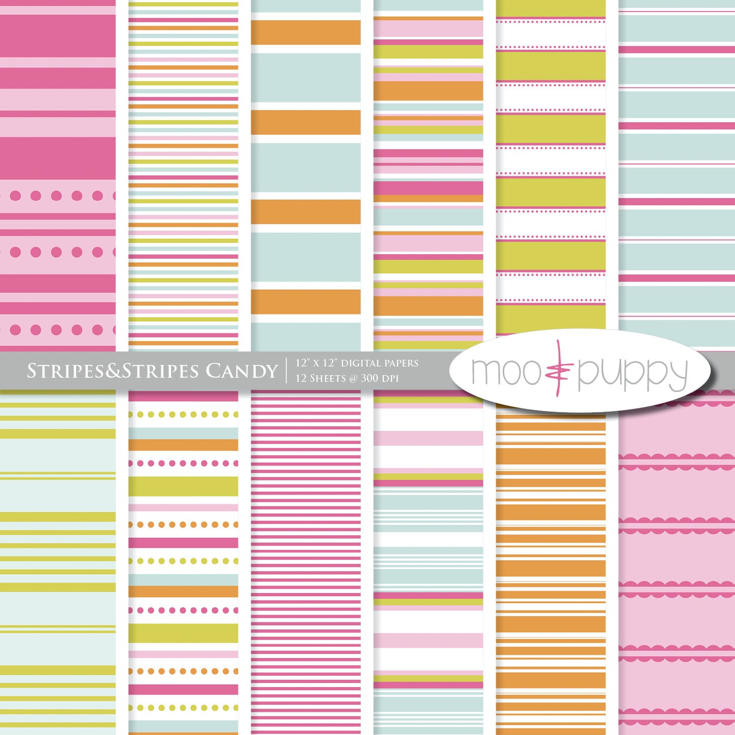 Digital Paper Pack -  Stripes&Stripes Candy  -- INSTANT DOWNLOAD
