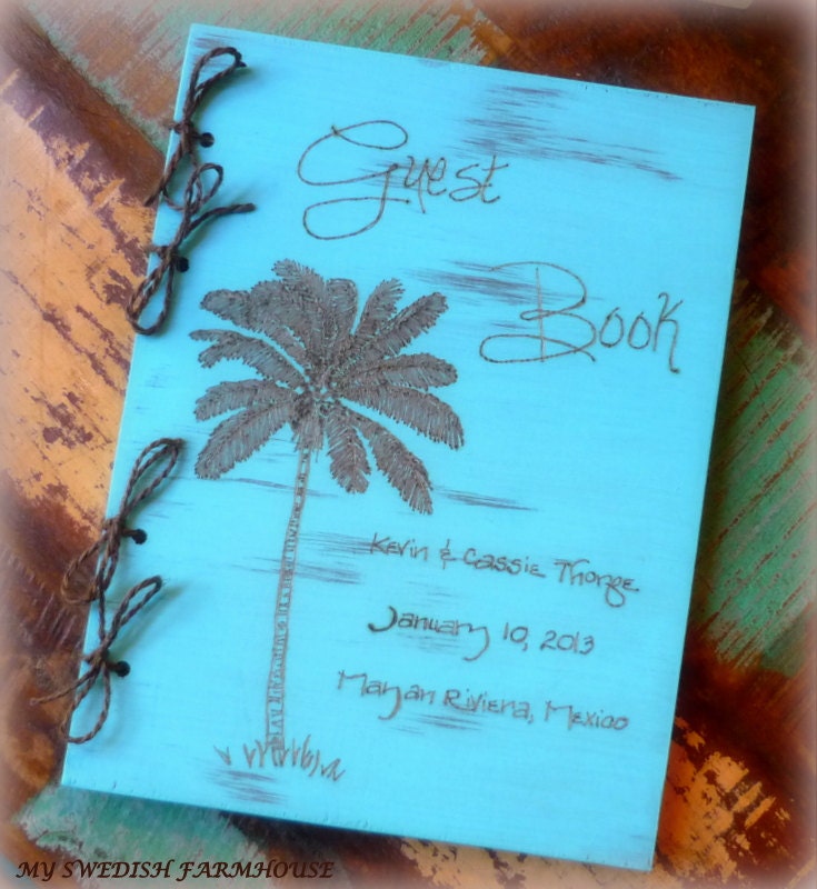 Guest Book Rustic Beach Destination Wedding ..9 X 12 ...(YOUR CUSTOM LOGO or Monogram) Your Choice of Color