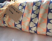 Organic Baby Blanket: Geometric Star Matrix in peach and blue on greige, Organic Cotton and  Poly fleece blanket