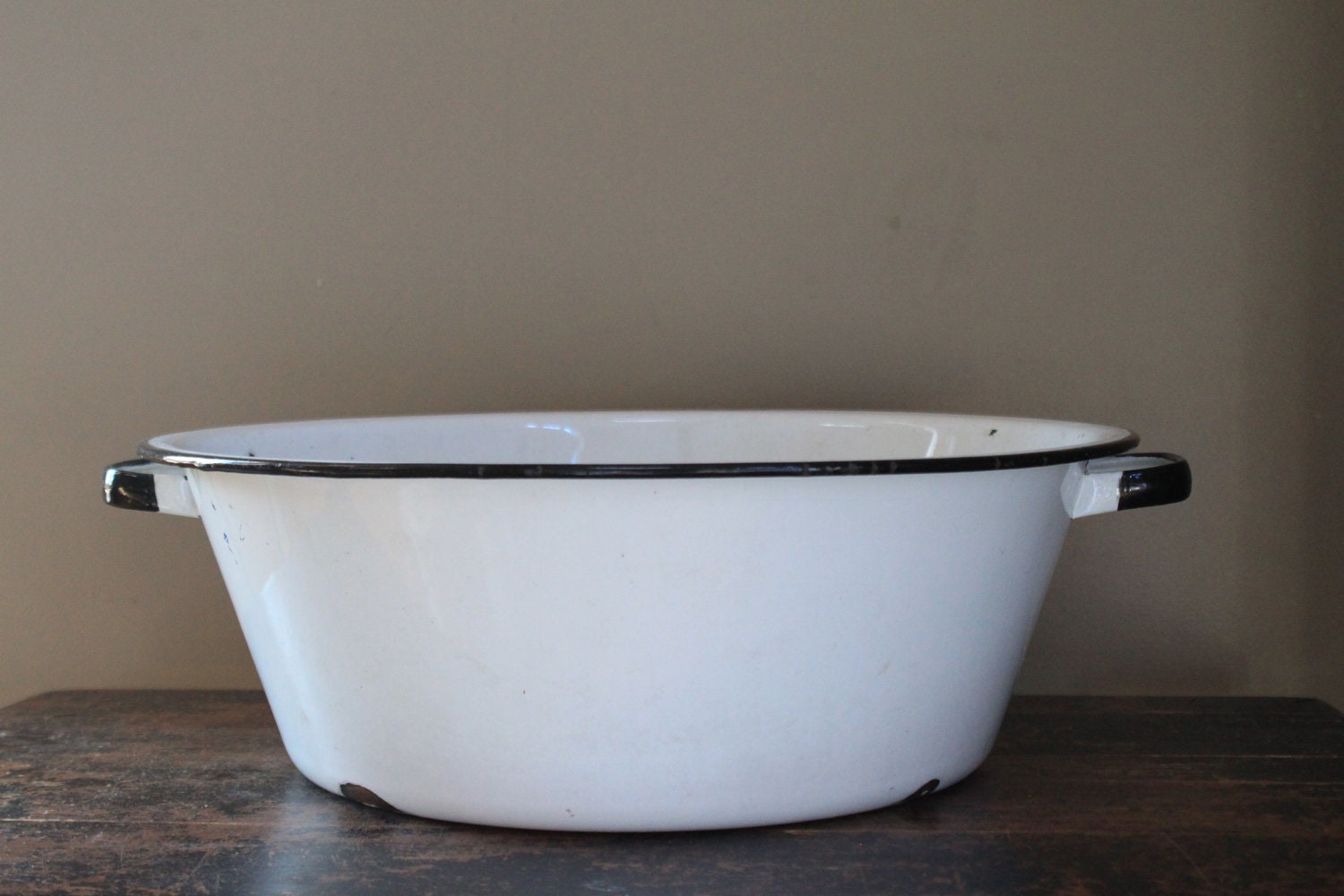 Vintage White and Black Enamel Bowl