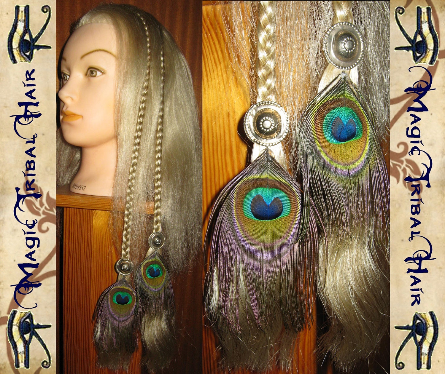 C U S T O M  C O L O R Fantasy PEACOCK feather clip HAIR FALLS extensions Tribal Fusion Belly Dance faery fae tassels Reenactment sca Larp