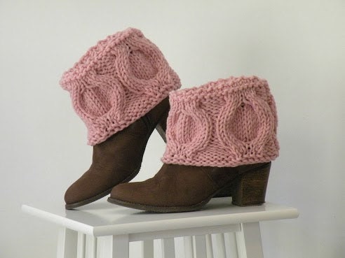 Hand Knit Winter Dusty Pink Boot Covers, Short Woodland Boot Toppers