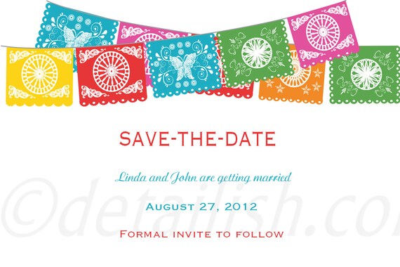 Save the Date Papel Picado Fiesta Card - Printable DiY Uprint 387 Il_570xn