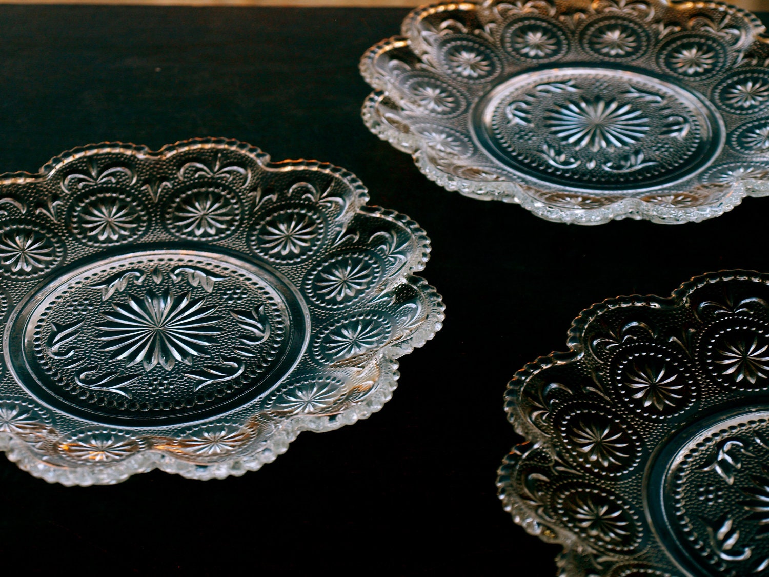 American Concord Pressed Glass by Brockway / Vintage Sandwich Glass Salad Plate Set