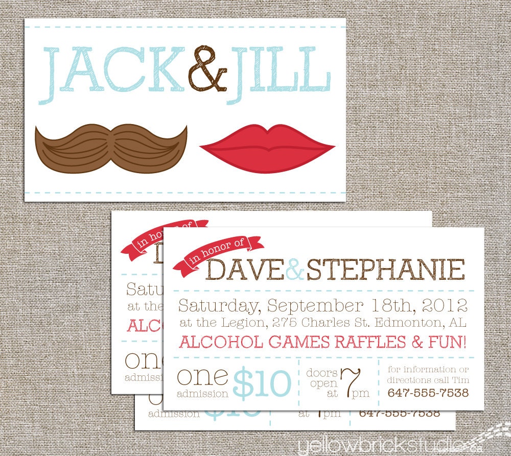 Jack & Jill Tickets - Mr and Mrs - 250 double sided tickets and digital poster by YellowBrickStudio