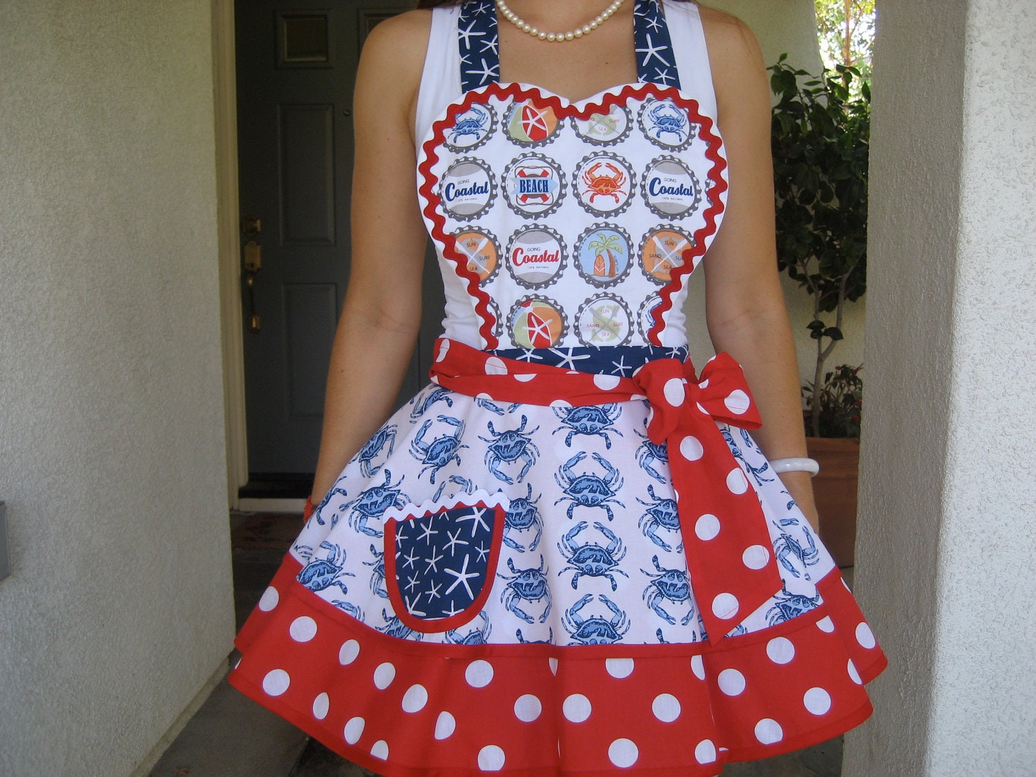 Going Coastal Retro Apron With Polka Dots Nautical Pinup