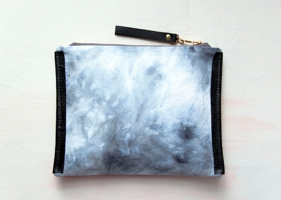 SALE. N I G H T SKY Clutch. Hand Dyed Make up Bag. Tie Dyed Clutch. Leather Make Up Bag.