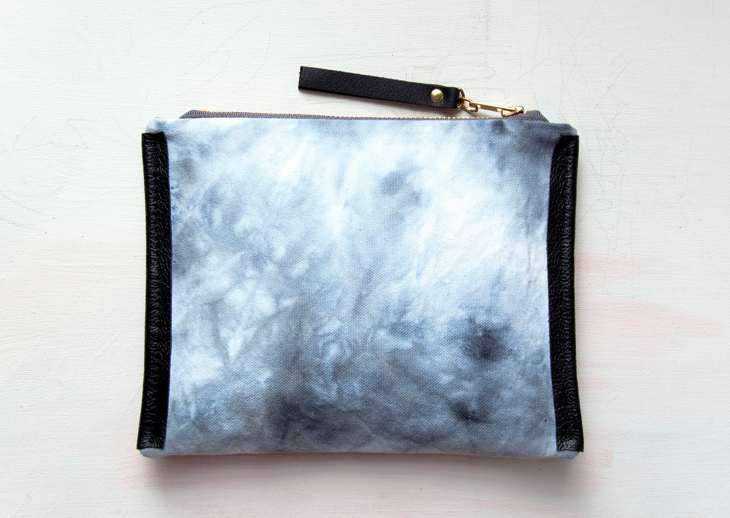 SALE. N I G H T SKY Clutch. Hand Dyed Make up Bag. Tie Dyed Clutch. Leather Make Up Bag.